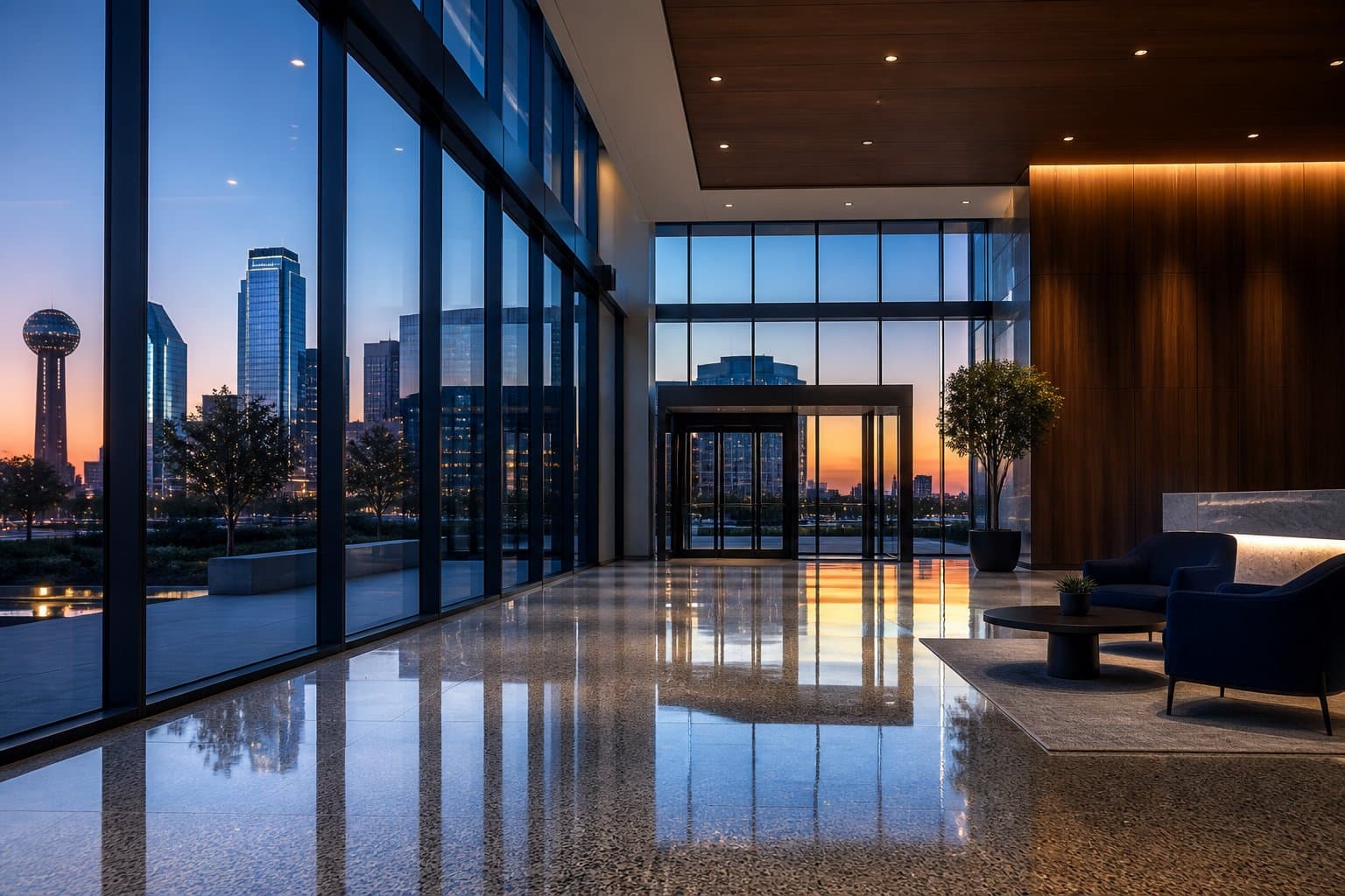 Large-scale commercial facility interior suited to industrial cleaning programs